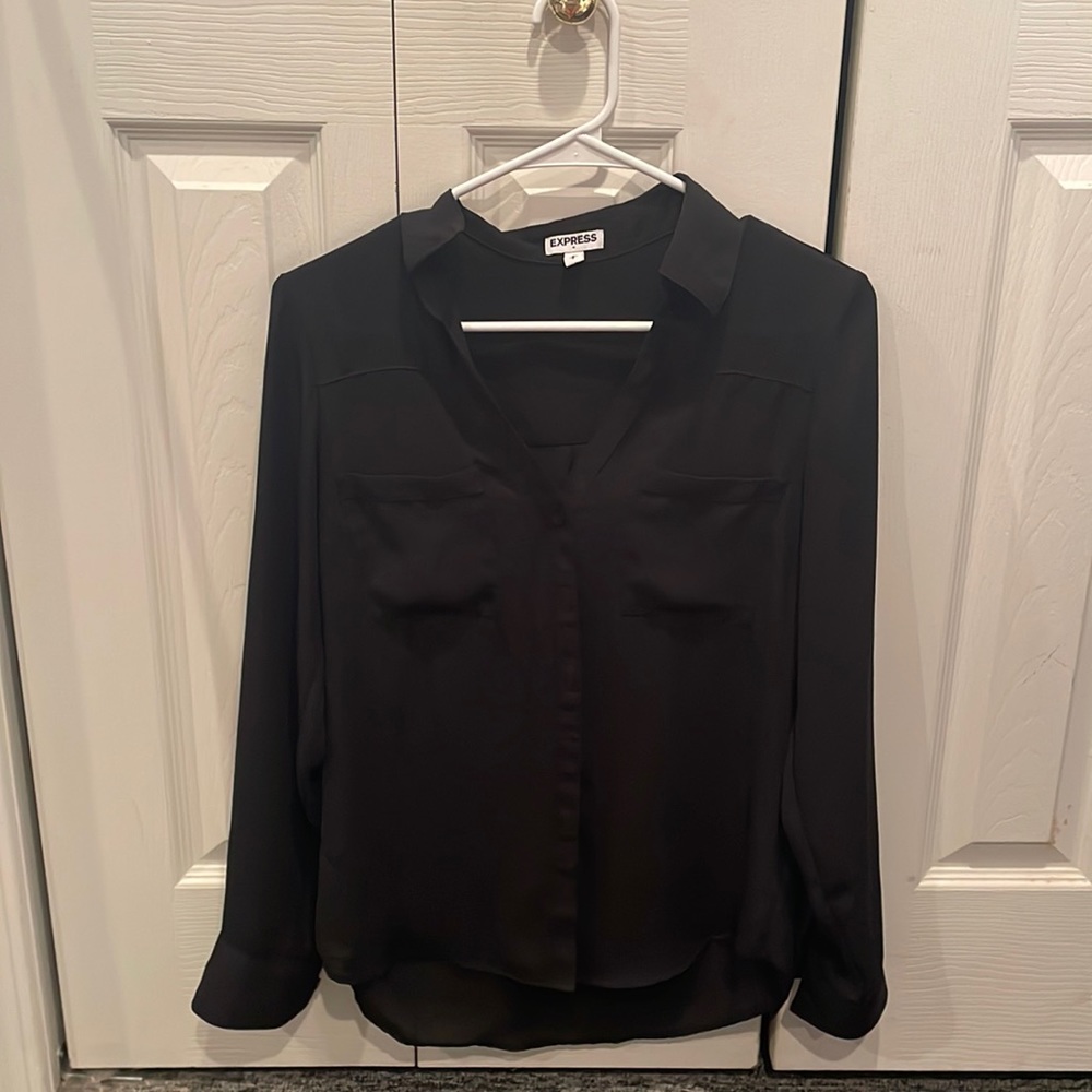 Black Express Sheer Button Down Blouse Chiffon - image 1